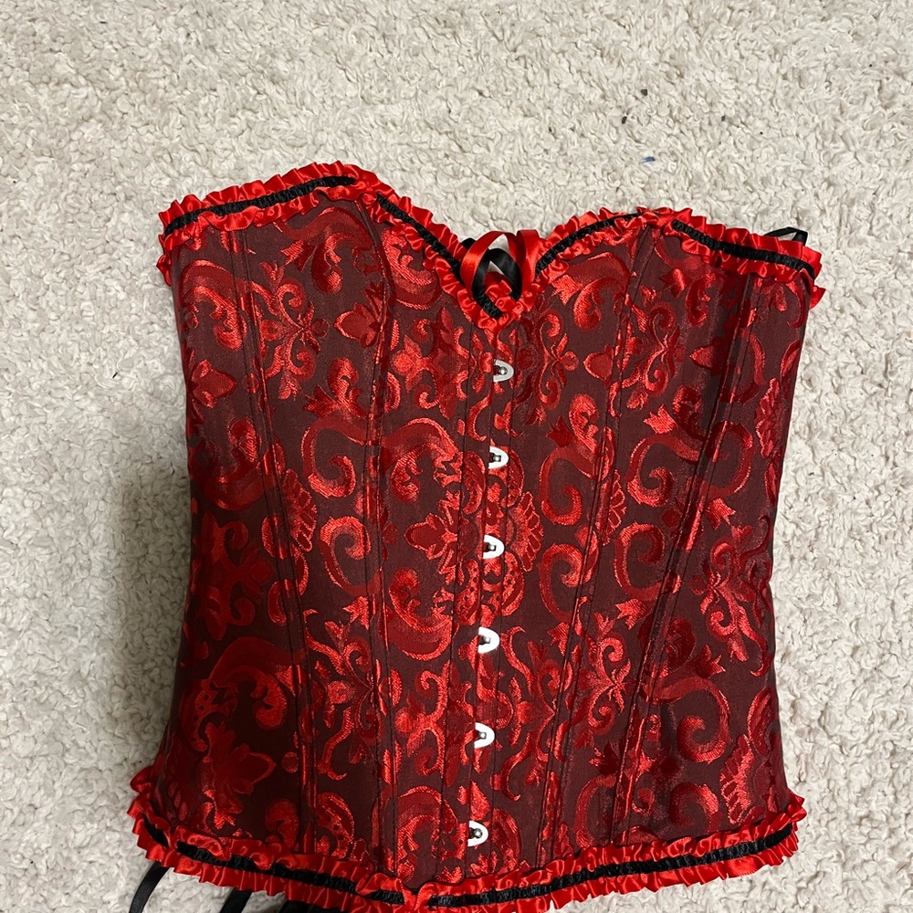 Red Brocade Corset Top